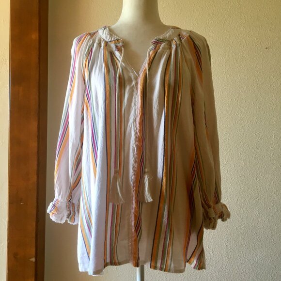 Caffe Marrakesh Colorful Vertical Stripe Top with Tassels Size L Cotton - Picture 11 of 13